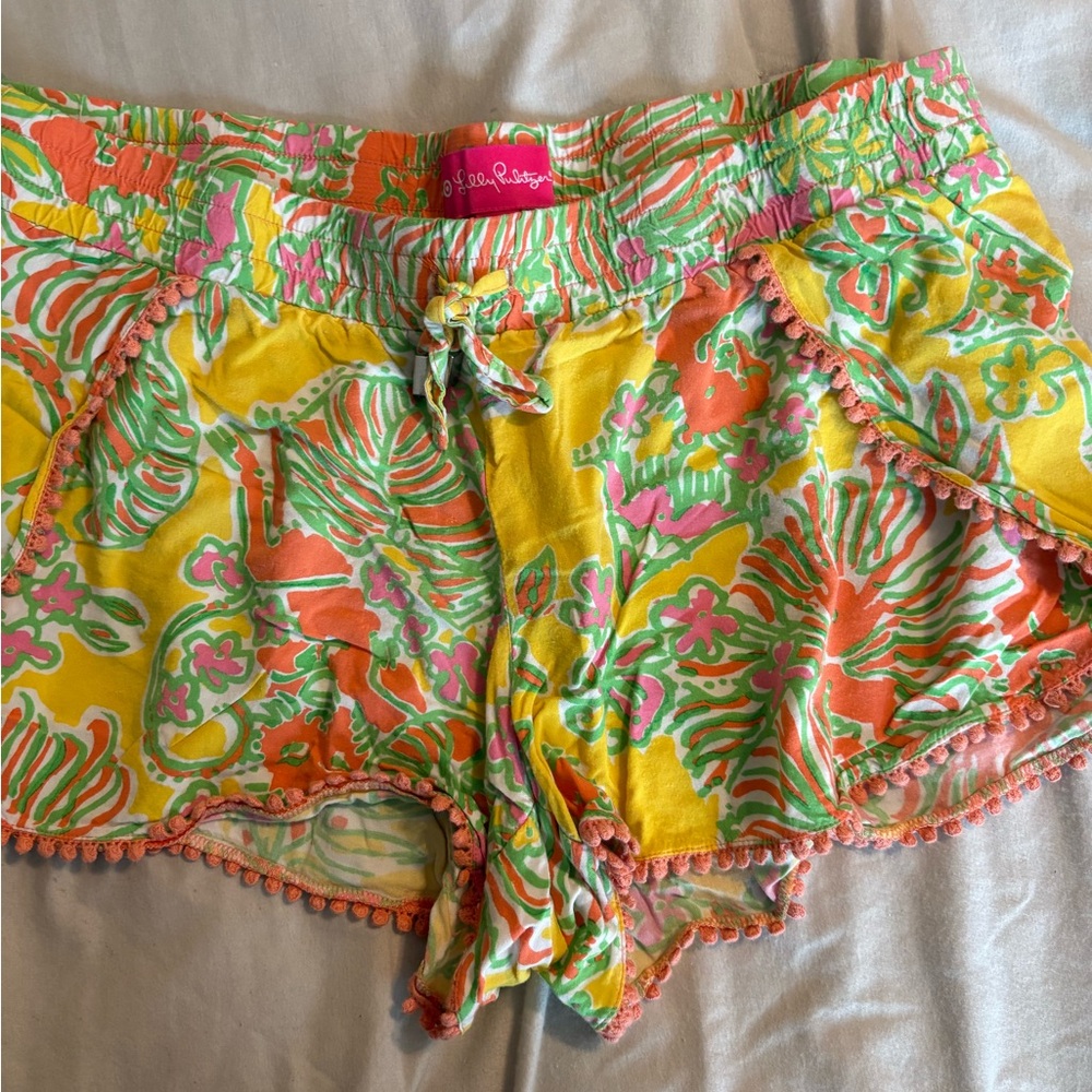 Lilly Pulitzer Yellow Green Pink Tropical Pom-Pom Shorts